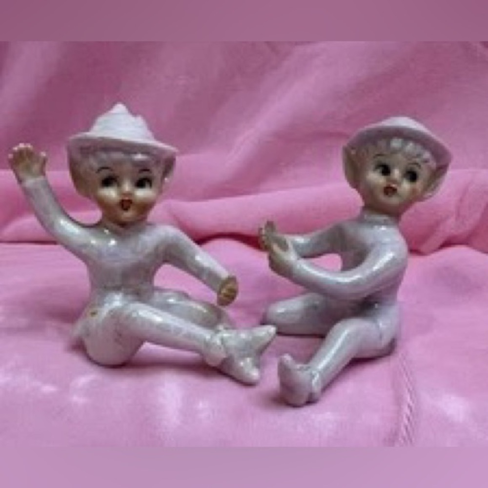 Vintage Ceramic Elf Candle Holders Christmas